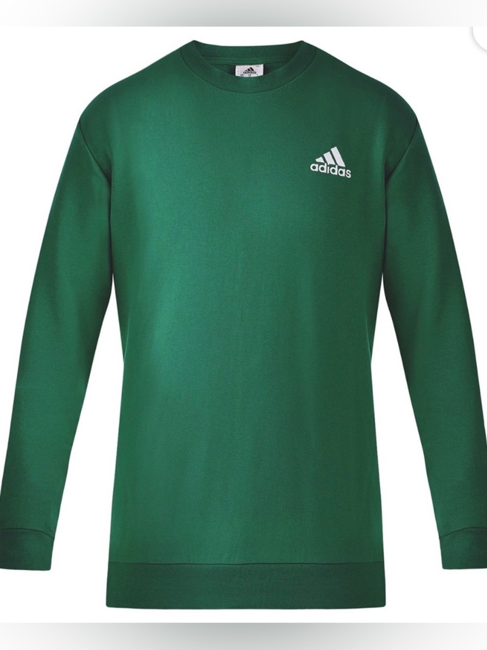 Adidas Men's Fleece Cozy Regular Fitting Crewneck Green Sweater White Logo Med